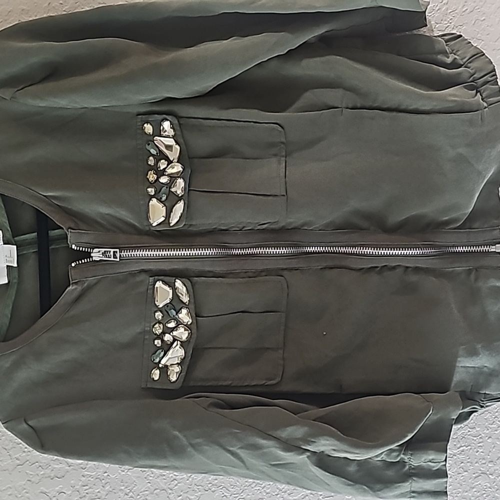 H&M conscious collection olive green jacket with gemstone pockets - Picture 3 of 5